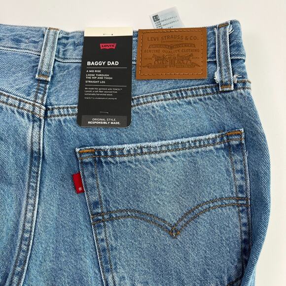 Levi's Premium Women Baggy Dad Straight Leg Mid Rise Jeans 27x32 Blue NWT - Picture 2 of 11
